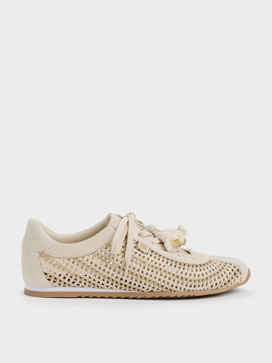 CHARLES & KEITH Best Price / Jace Crochet & Suede Flower Sneakers - Chalk
