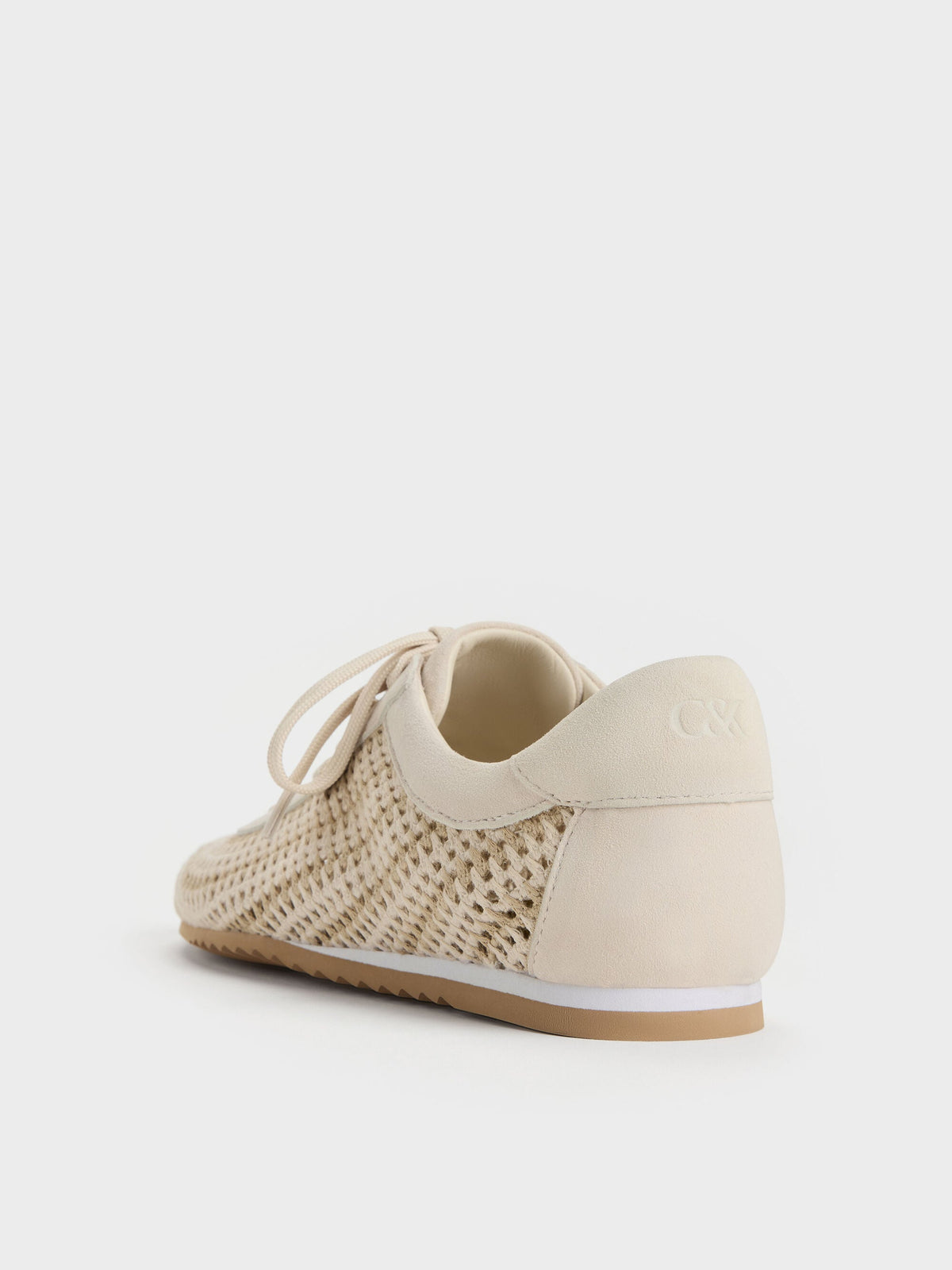 CHARLES & KEITH Best Price / Jace Crochet & Suede Flower Sneakers - Chalk