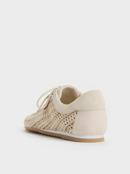 CHARLES & KEITH Best Price / Jace Crochet & Suede Flower Sneakers - Chalk