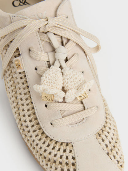 CHARLES & KEITH Best Price / Jace Crochet & Suede Flower Sneakers - Chalk