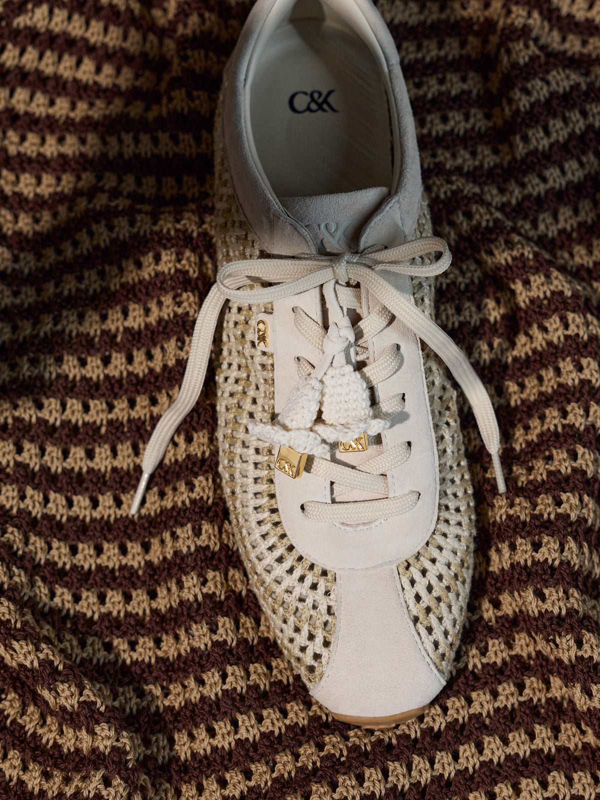 CHARLES & KEITH Best Price / Jace Crochet & Suede Flower Sneakers - Chalk
