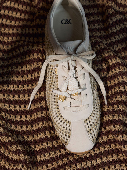CHARLES & KEITH Best Price / Jace Crochet & Suede Flower Sneakers - Chalk