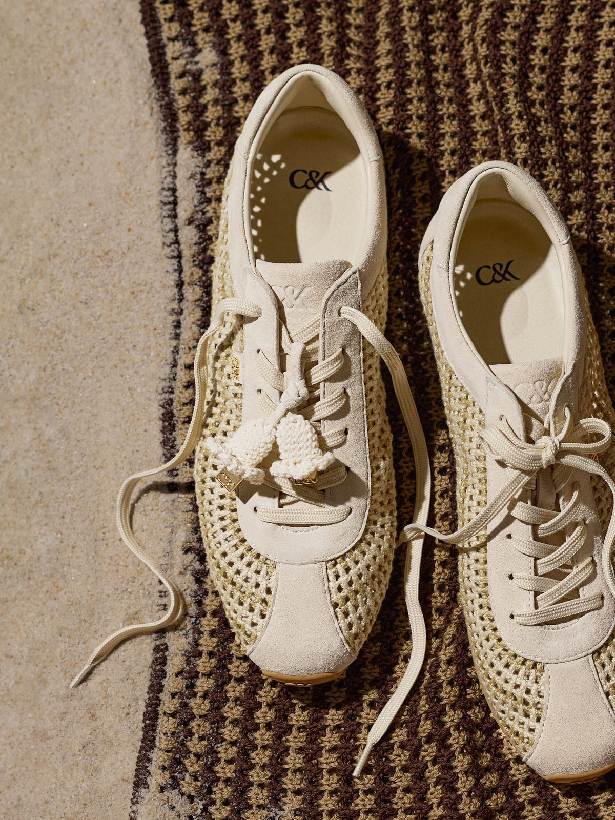 CHARLES & KEITH Best Price / Jace Crochet & Suede Flower Sneakers - Chalk