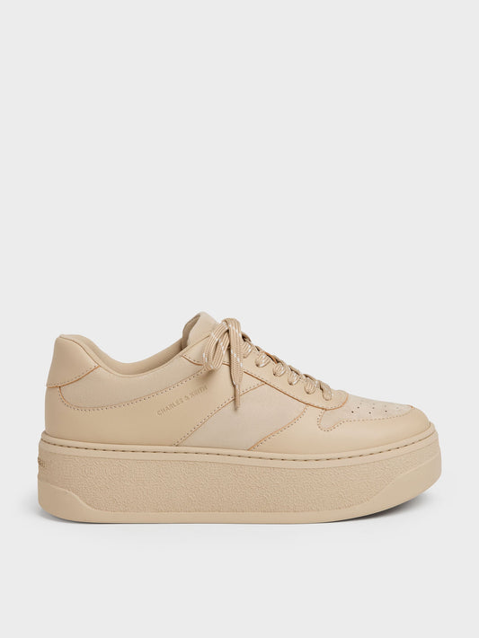 CHARLES & KEITH Essential / Faux Suede Platform Sneakers - Beige