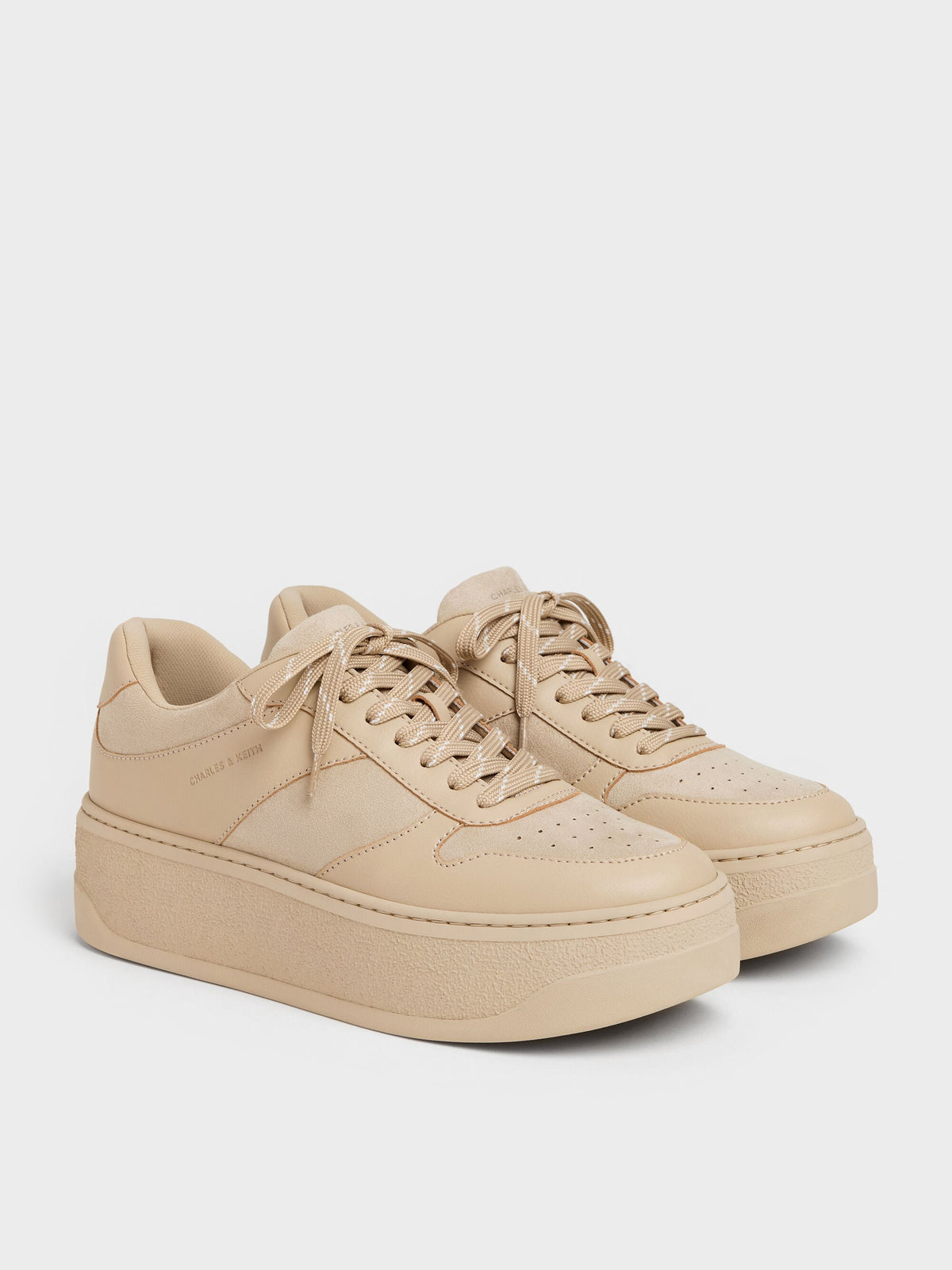 CHARLES & KEITH Essential / Faux Suede Platform Sneakers - Beige