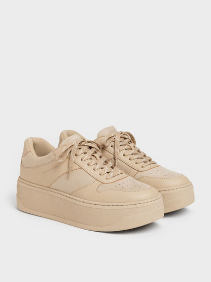 CHARLES & KEITH Essential / Faux Suede Platform Sneakers - Beige