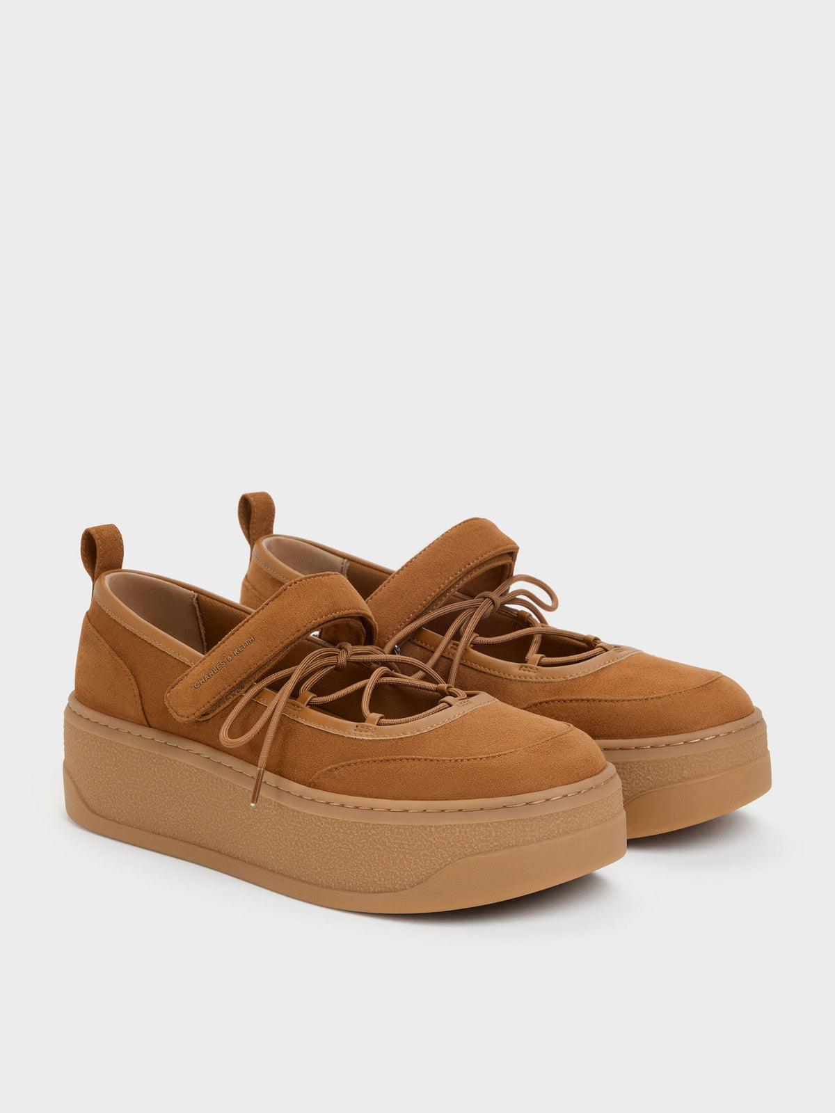 CHARLES & KEITH Quality / Faux Suede Mary Jane Platform Sneakers - Cognac