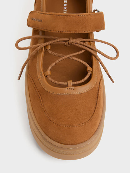 CHARLES & KEITH Quality / Faux Suede Mary Jane Platform Sneakers - Cognac