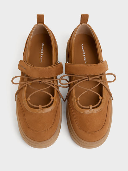 CHARLES & KEITH Quality / Faux Suede Mary Jane Platform Sneakers - Cognac