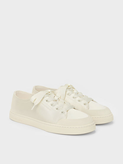 CHARLES & KEITH Featured / Satin Lace-Up Sneakers - White