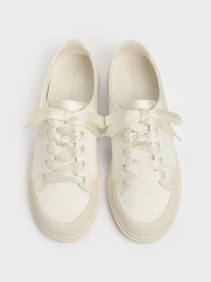 CHARLES & KEITH Featured / Satin Lace-Up Sneakers - White