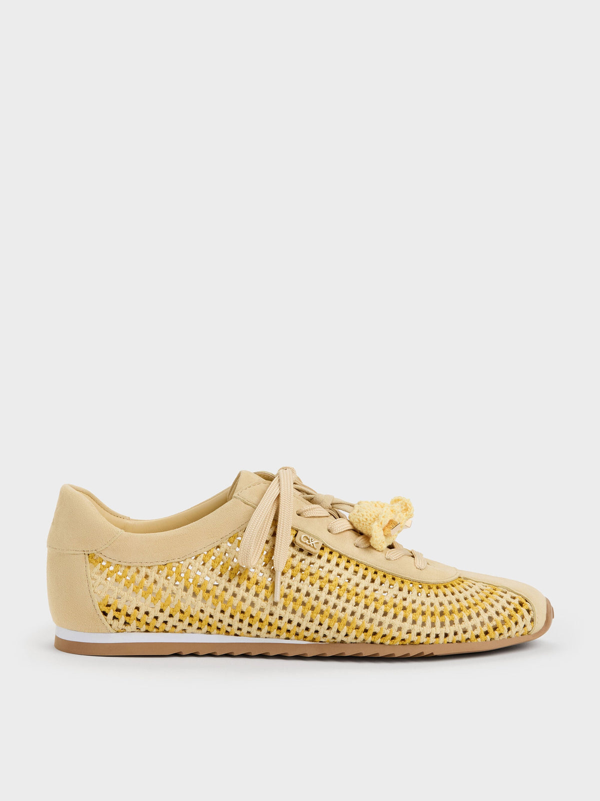 CHARLES & KEITH Sale / Jace Crochet & Suede Flower Sneakers - Yellow