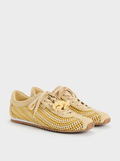 CHARLES & KEITH Sale / Jace Crochet & Suede Flower Sneakers - Yellow