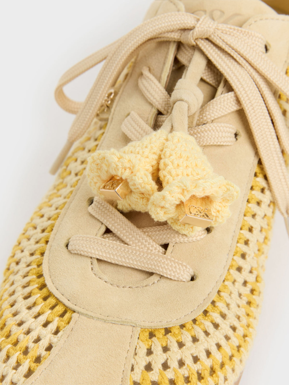 CHARLES & KEITH Sale / Jace Crochet & Suede Flower Sneakers - Yellow
