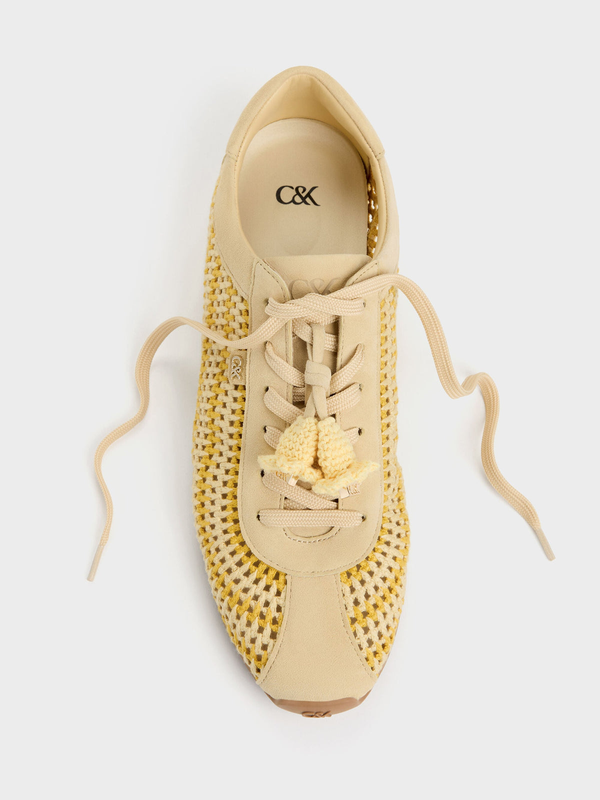 CHARLES & KEITH Sale / Jace Crochet & Suede Flower Sneakers - Yellow