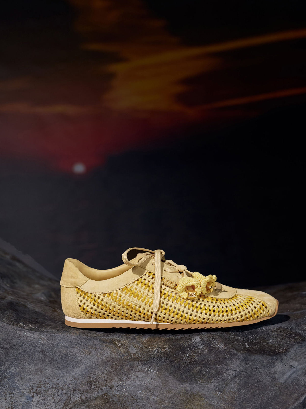 CHARLES & KEITH Sale / Jace Crochet & Suede Flower Sneakers - Yellow