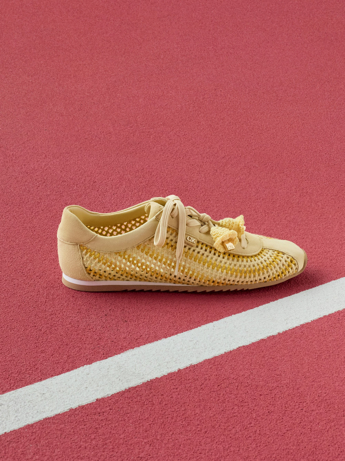 CHARLES & KEITH Sale / Jace Crochet & Suede Flower Sneakers - Yellow