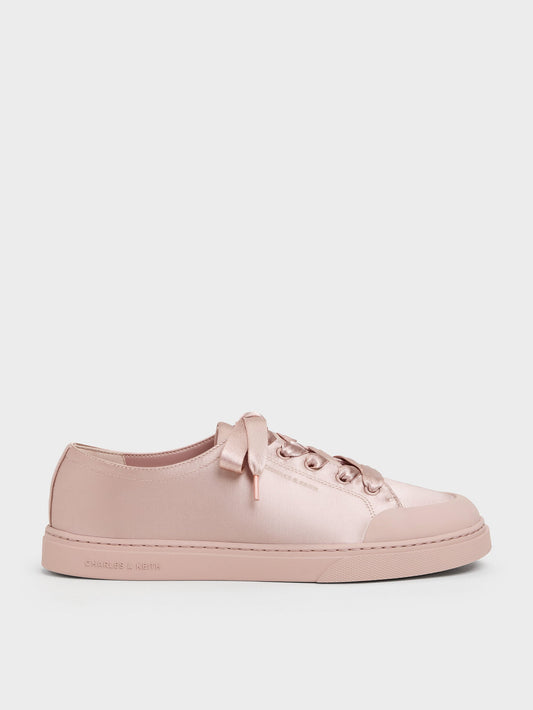CHARLES & KEITH Popular / Satin Lace-Up Sneakers - Light Pink