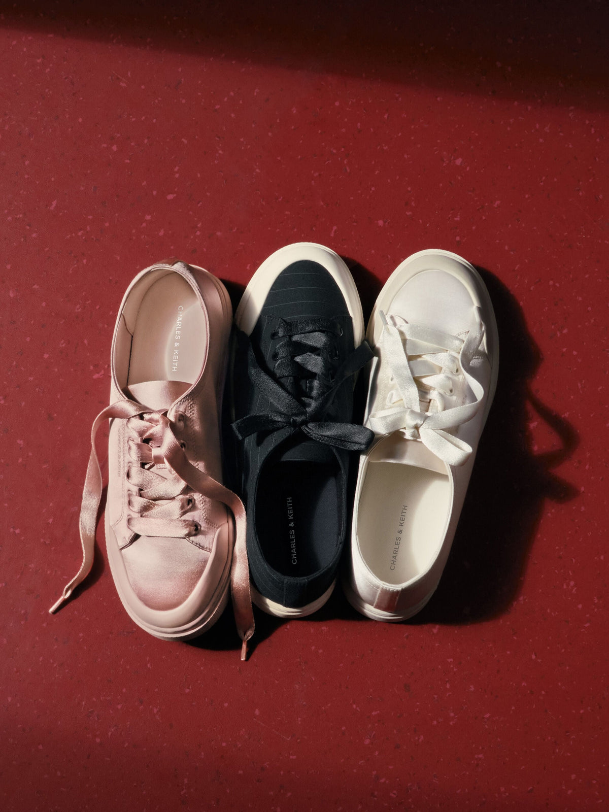 CHARLES & KEITH Popular / Satin Lace-Up Sneakers - Light Pink