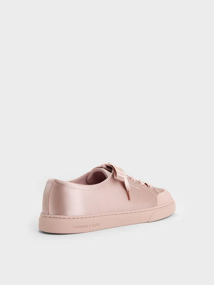 CHARLES & KEITH Popular / Satin Lace-Up Sneakers - Light Pink