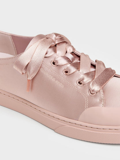CHARLES & KEITH Popular / Satin Lace-Up Sneakers - Light Pink