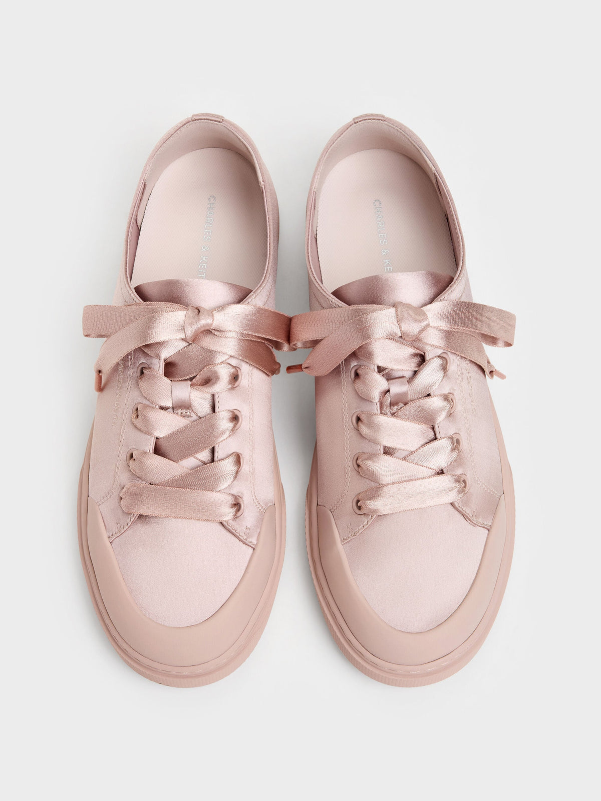 CHARLES & KEITH Popular / Satin Lace-Up Sneakers - Light Pink
