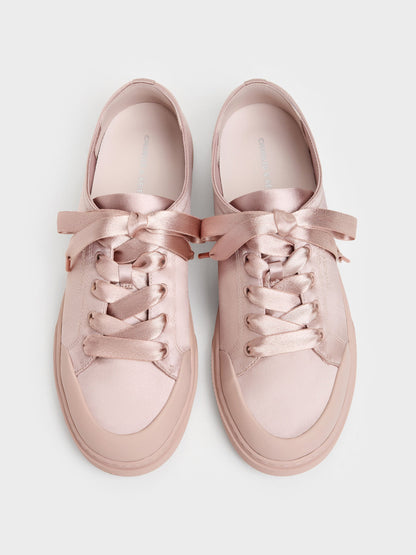 CHARLES & KEITH Popular / Satin Lace-Up Sneakers - Light Pink
