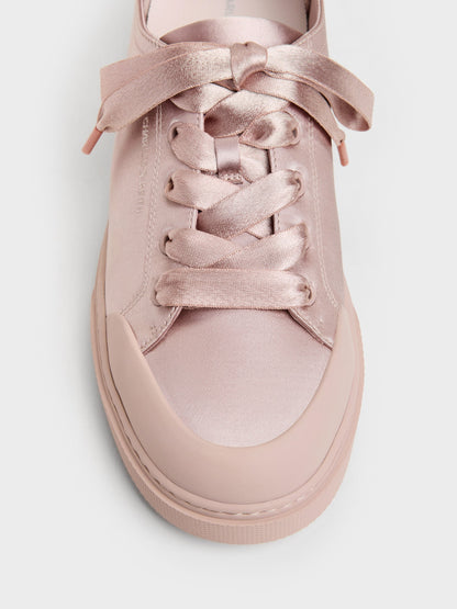 CHARLES & KEITH Popular / Satin Lace-Up Sneakers - Light Pink