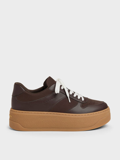 CHARLES & KEITH New / Faux Suede Platform Sneakers - Dark Brown Textured