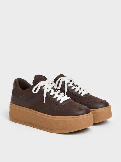 CHARLES & KEITH New / Faux Suede Platform Sneakers - Dark Brown Textured