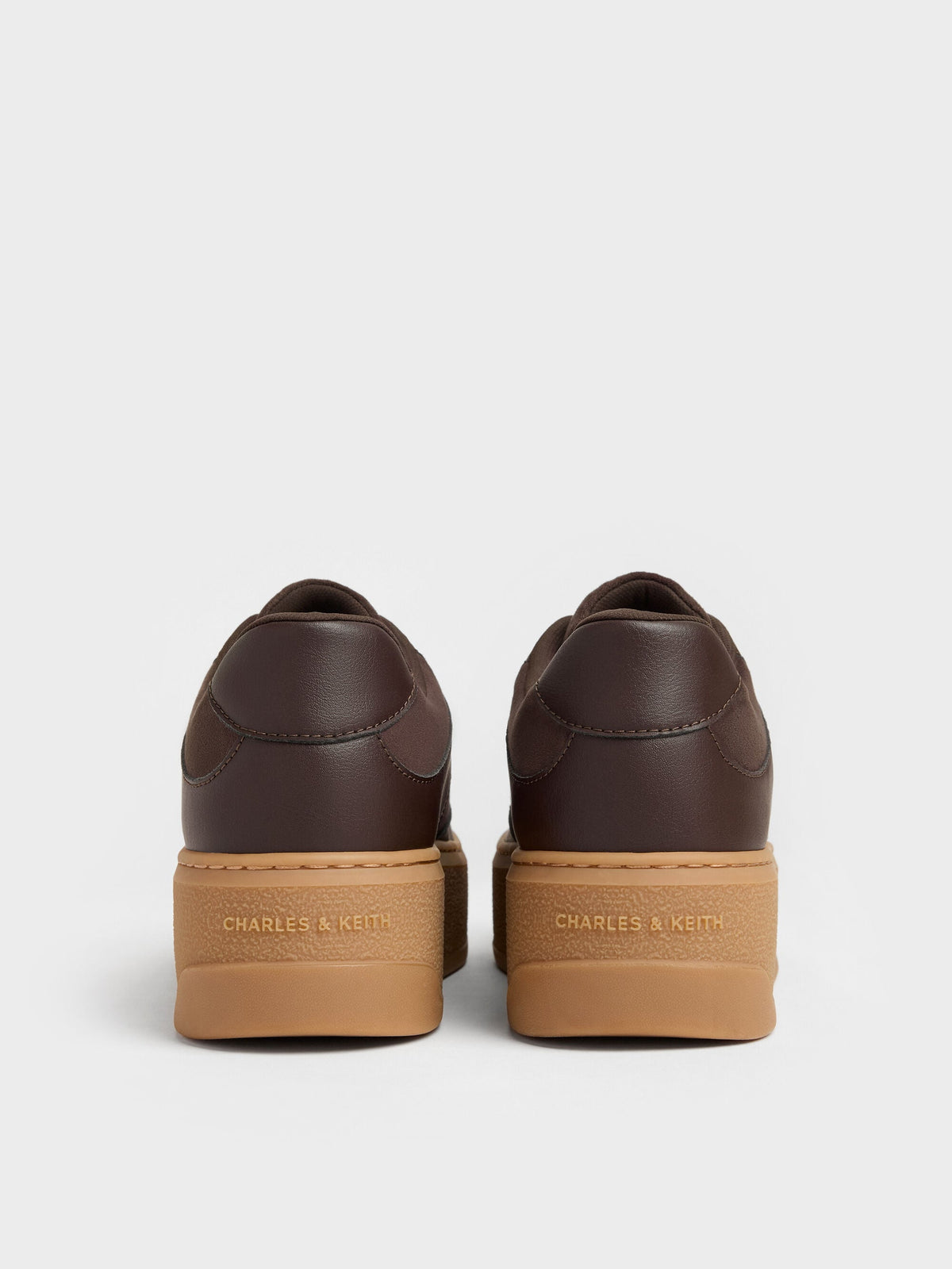 CHARLES & KEITH New / Faux Suede Platform Sneakers - Dark Brown Textured