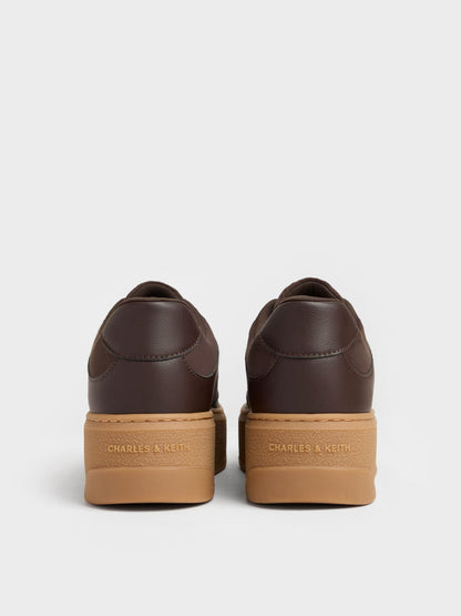 CHARLES & KEITH New / Faux Suede Platform Sneakers - Dark Brown Textured
