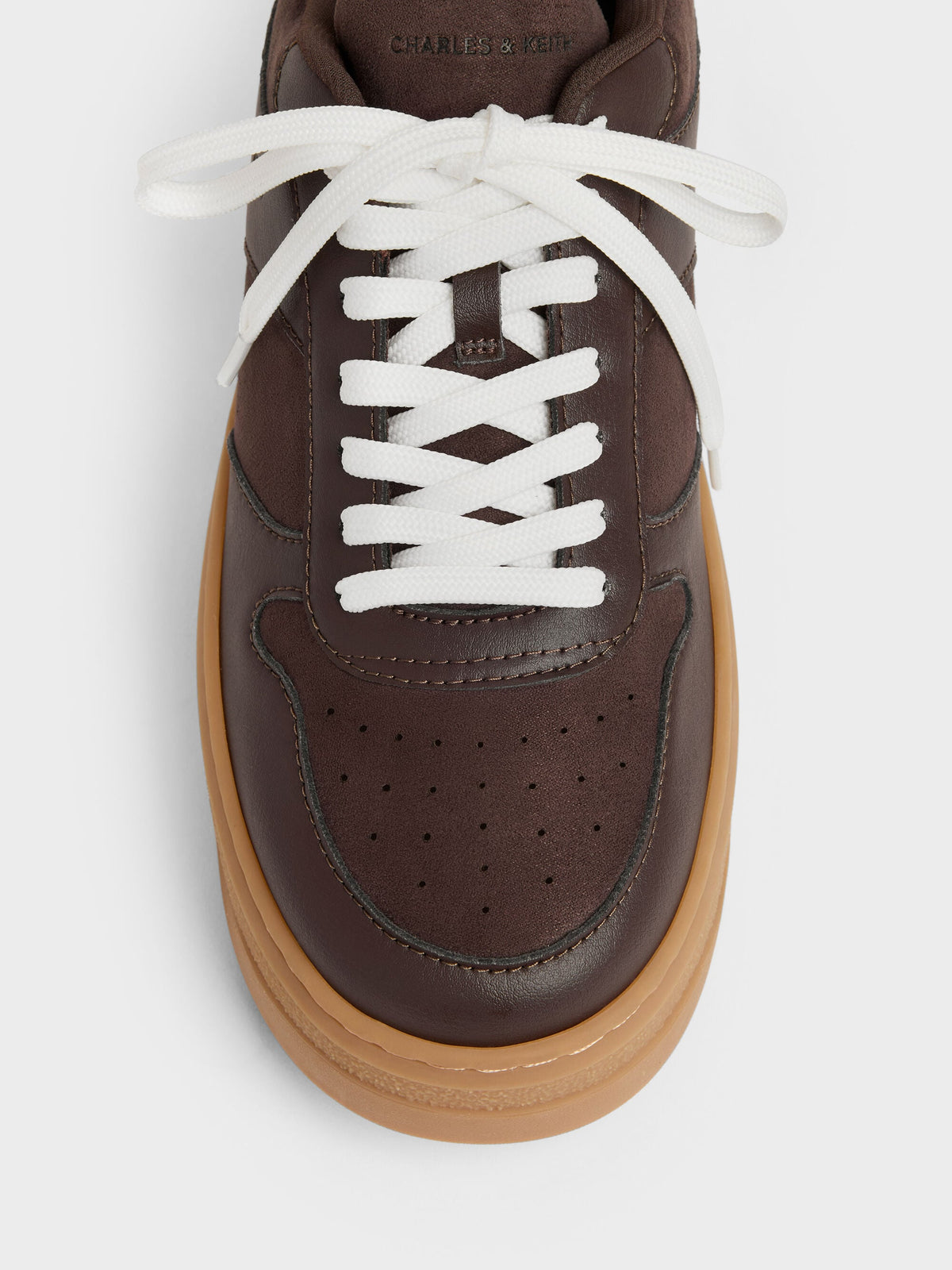 CHARLES & KEITH New / Faux Suede Platform Sneakers - Dark Brown Textured
