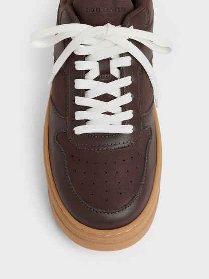 CHARLES & KEITH New / Faux Suede Platform Sneakers - Dark Brown Textured
