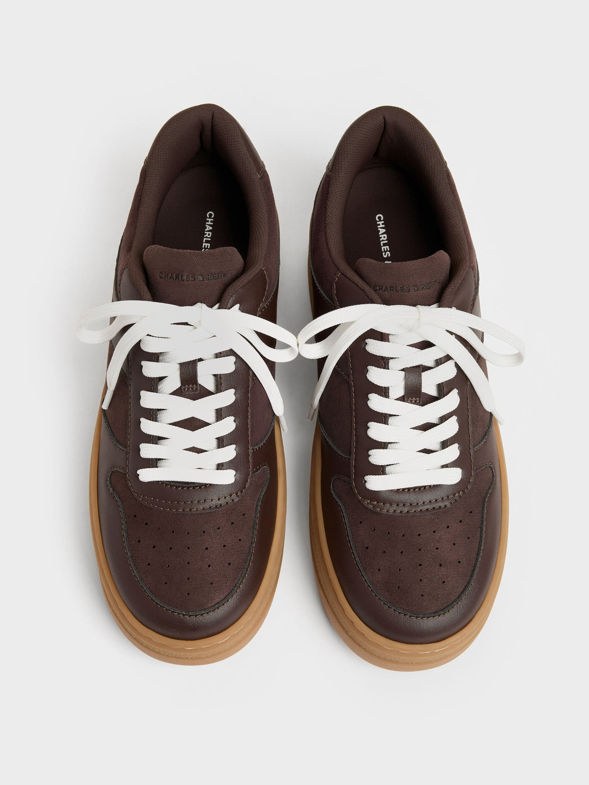 CHARLES & KEITH New / Faux Suede Platform Sneakers - Dark Brown Textured