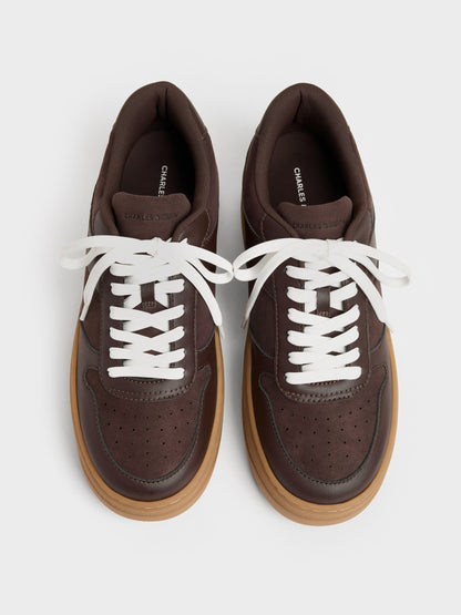 CHARLES & KEITH New / Faux Suede Platform Sneakers - Dark Brown Textured