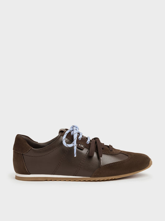 CHARLES & KEITH Signature / Jace Leather & Suede Sneakers - Dark Brown