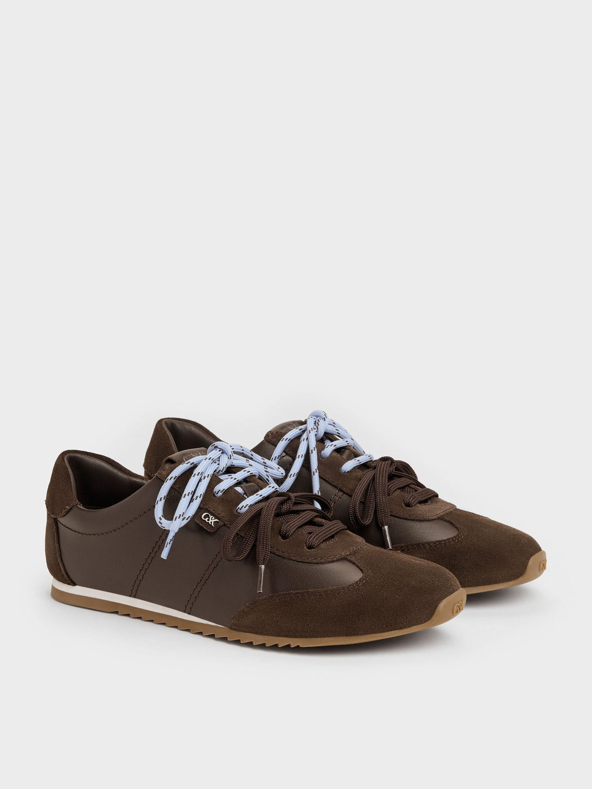 CHARLES & KEITH Signature / Jace Leather & Suede Sneakers - Dark Brown