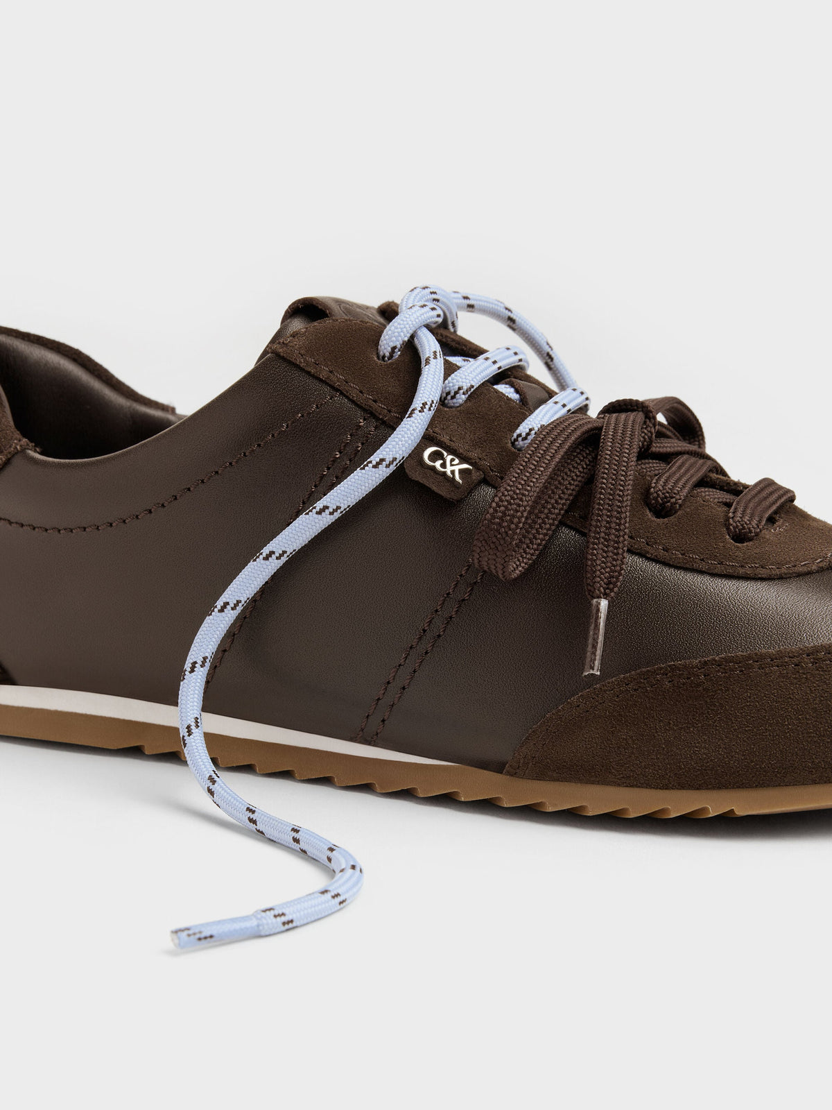 CHARLES & KEITH Signature / Jace Leather & Suede Sneakers - Dark Brown