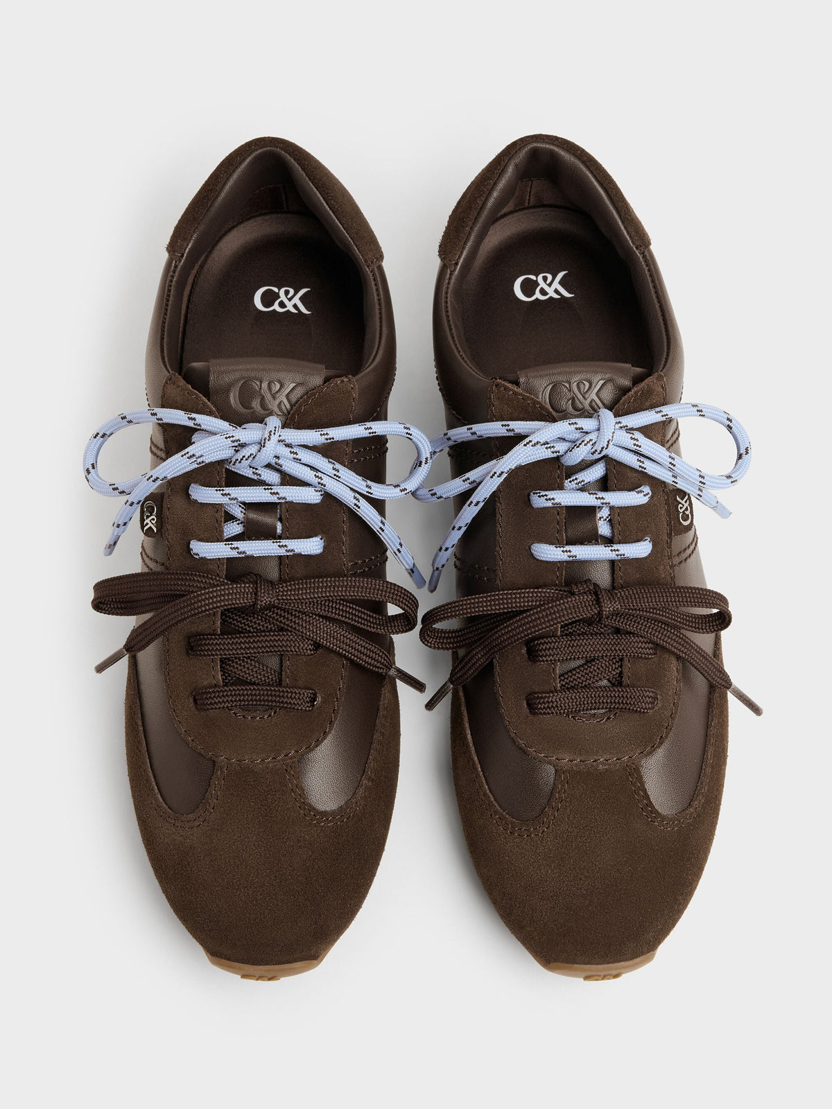 CHARLES & KEITH Signature / Jace Leather & Suede Sneakers - Dark Brown