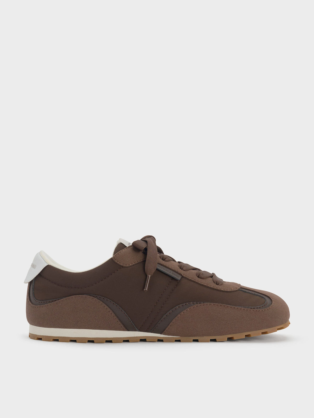 CHARLES & KEITH Top Pick / Nylon Contrast-Panel Sneakers - Dark Brown Textured