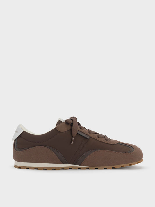 CHARLES & KEITH Top Pick / Nylon Contrast-Panel Sneakers - Dark Brown Textured