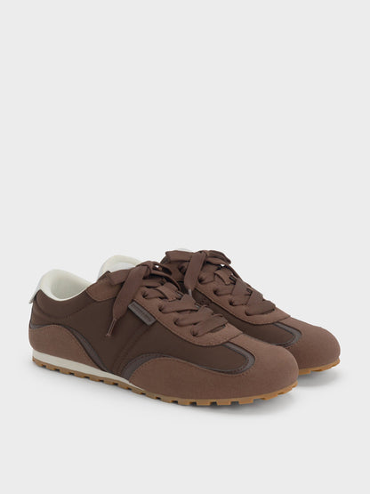 CHARLES & KEITH Top Pick / Nylon Contrast-Panel Sneakers - Dark Brown Textured