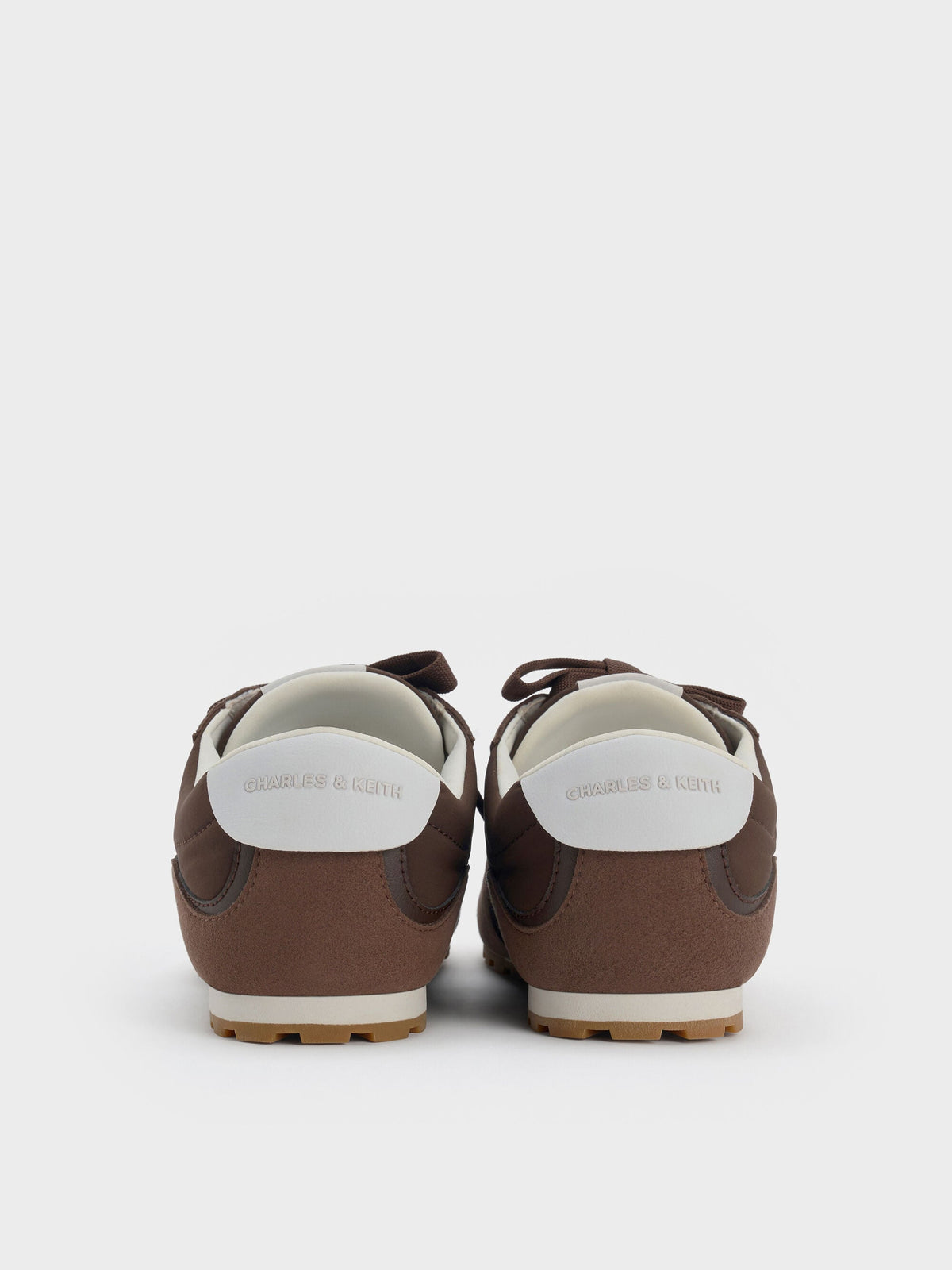 CHARLES & KEITH Top Pick / Nylon Contrast-Panel Sneakers - Dark Brown Textured