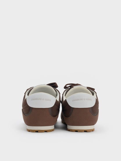 CHARLES & KEITH Top Pick / Nylon Contrast-Panel Sneakers - Dark Brown Textured