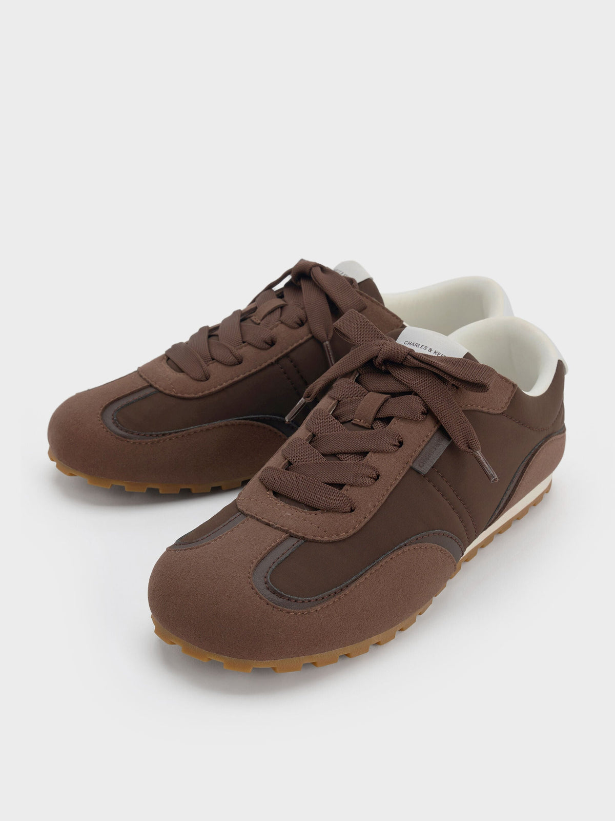 CHARLES & KEITH Top Pick / Nylon Contrast-Panel Sneakers - Dark Brown Textured