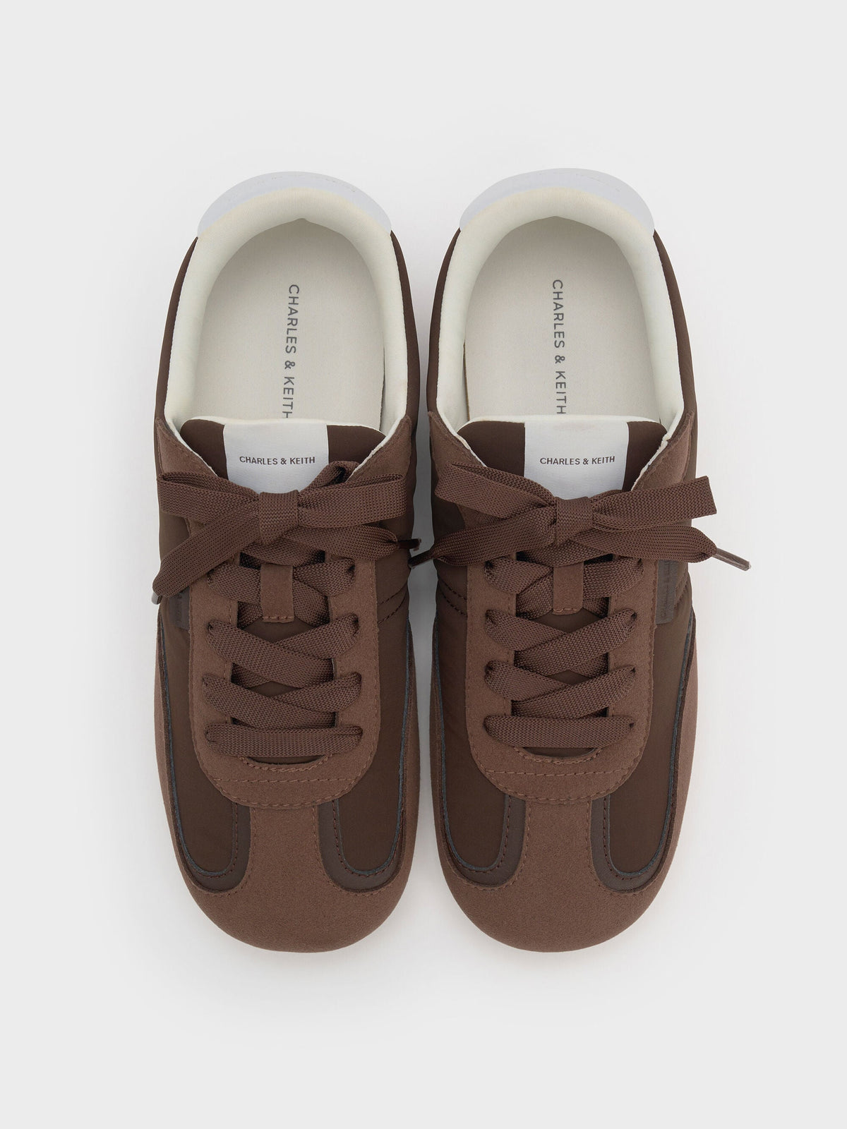 CHARLES & KEITH Top Pick / Nylon Contrast-Panel Sneakers - Dark Brown Textured