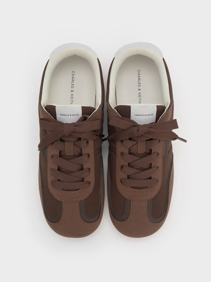 CHARLES & KEITH Top Pick / Nylon Contrast-Panel Sneakers - Dark Brown Textured