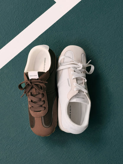 CHARLES & KEITH Top Pick / Nylon Contrast-Panel Sneakers - Dark Brown Textured