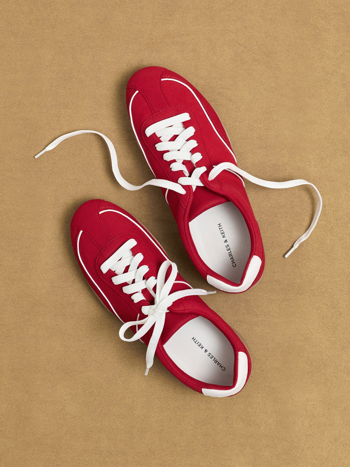 CHARLES & KEITH New / Louise Contrast-Trim Sneakers - Red
